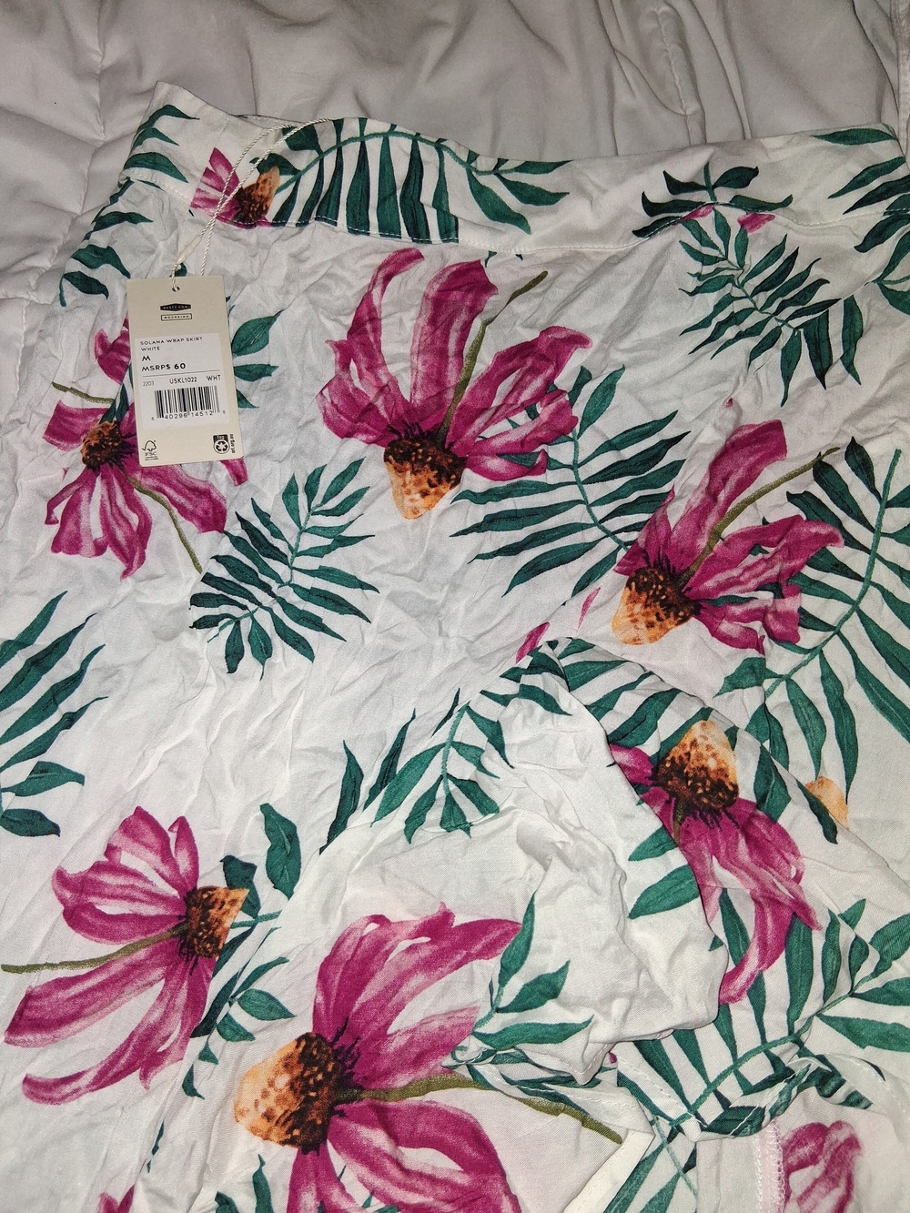 Rusty White Maxi Skirt with Pink Floral & Green Leaf Print